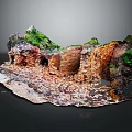 Natural Wood Stone Structure With Cave Green Moss And Pebble Ground Design