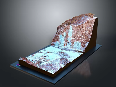 Detailed Mountainous Terrain Model With Snowy Regions And Display Base 3d model