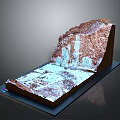 Detailed Mountainous Terrain Model With Snowy Regions And Display Base