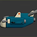 Cute Blue Cartoon Style Toy Airplane With Twin Engines And Red Logos