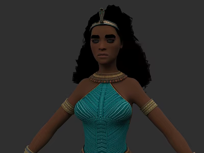 Woman With Black Curly Hair Gold Decorative Headband And Blue Beaded Bodice 3d model
