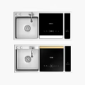 Integrated Kitchen Appliances With Stainless Steel Sink Black Panel Digital Display Two Designs