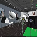 Modern Photography Studio Interior With Softboxes Tripods Green Backdrop Model And Wall 3d model