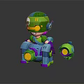 Game Movie Character Green Blue Robot With Big Eyes Headphones Mechanical Seat And Small Round Device