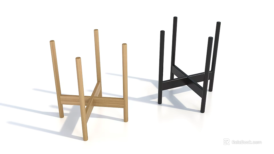 Modern Minimalist Plant Stands With Wooden And Black Cross Leg Design For Home Interior 3d model 