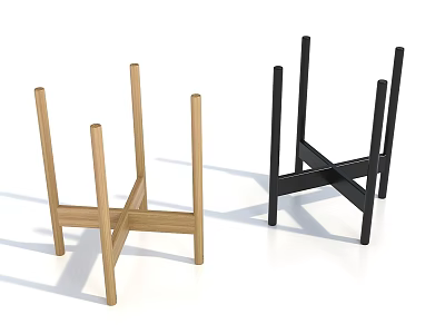 Modern Minimalist Plant Stands With Wooden And Black Cross Leg Design For Home Interior 3d model