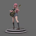 Game Movie Character Pink Hair School Uniform Holding Electric Guitar On Neon Lit Base