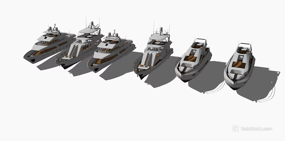 Multiple Luxury Yachts Docked Side by Side With Sleek Design and White Hull 3d model 