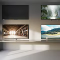 Wall Mounted TVs In Modern Living Room Interior Showing Nature Scenery And Architecture