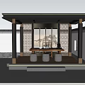 Traditional Chinese Courtyard Pavilion With Green Plants Stone Stools And Path