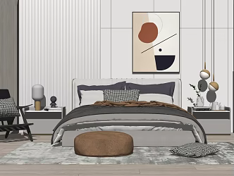 Modern background double bed 3d model