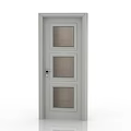 Gray Modern Front Door With Three Mesh Glass Panels And Security Lock 3d model