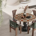 Modern Middle Ancient Dining Table and Chair Round Dining Table and Chair 3d model