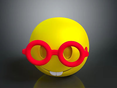 Yellow Smiley Face With Red Round Glasses And White Teeth On Dark Background 3d model