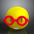 Yellow Smiley Face With Red Round Glasses And White Teeth On Dark Background