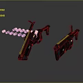 Futuristic Black Sci Fi Weapons Firing Colorful Projectiles on Dark Background