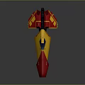 Contemporary Red And Yellow Geometric Design Object With Smooth Surface And Reflective Details