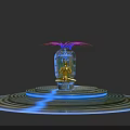Golden Meditation Statue Commercial Equipment With Transparent Cover Colorful Lines And Spiral Base