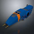 Blue and Orange Weapon Platform with Sharp Front Yellow Spike and Weapon Components 3d model