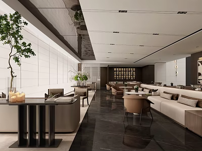 Elegant Modern Lounge Area Interior Design With Sofa Tables Chairs And Marble Floor 3d model