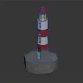 Red And White Striped Decorative Furniture Lighthouse With Yellow Light And Hexagonal Base