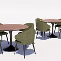 Modern Round Dining Table Set With Green Chairs And Wooden Tabletop 3d model
