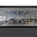 Modern Public Office Space With Work Desks Office Chairs Strip Lighting Plants And Natural Light