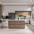 Modern Kitchen Interior With White Cabinets Island Counter Large Windows And Appliances