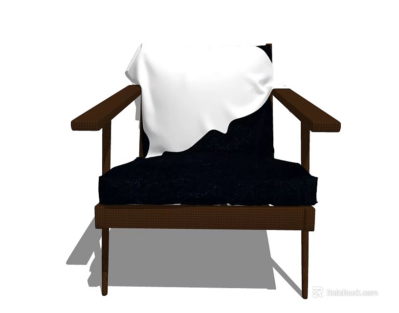 Modern Accent Chair With Wooden Armrests Black Cushion And White Cloth Draped For Home Decor 3d model 