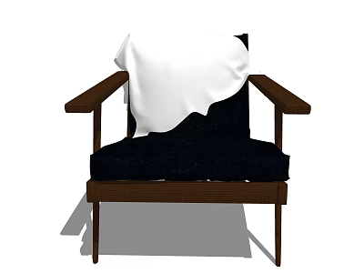 Modern Accent Chair With Wooden Armrests Black Cushion And White Cloth Draped For Home Decor 3d model