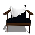 Modern Accent Chair With Wooden Armrests Black Cushion And White Cloth Draped For Home Decor