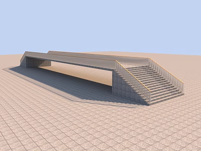 Modern Bridge with Stairs and Stone Structure on Tiled Outdoor Ground Design 3d model