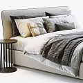 Modern Upholstered Double Bed With Soft Bedding Decorative Pillows And Nightstand 3d model