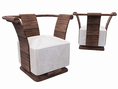 Single Sofa With Wooden Frame White Cushion And Modern Curved Armrest Design 3d model
