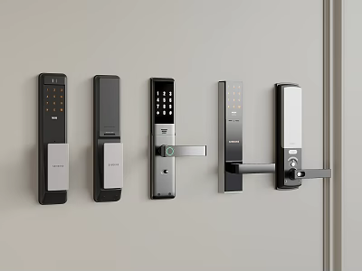 Various Modern Door Handles With Electronic Keypad And Sleek Black Silver Design 3d model
