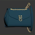 Stylish Turquoise Handbag With Gold Chain Strap And Decorative Metal Clasp