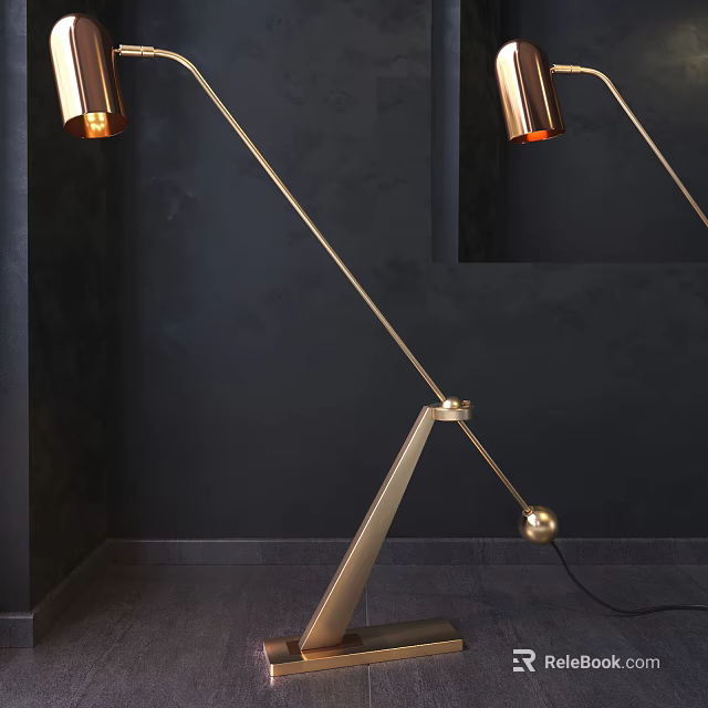 Modern Gold Metal Desk Lamp with Geometric Base and Adjustable Arm Design 3d model 