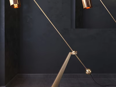 Modern Gold Metal Desk Lamp with Geometric Base and Adjustable Arm Design 3d model