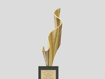 Gold Trophy With Curved Design And Black Base For Recognition Awards 3d model