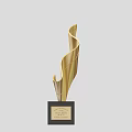 Gold Trophy With Curved Design And Black Base For Recognition Awards 3d model