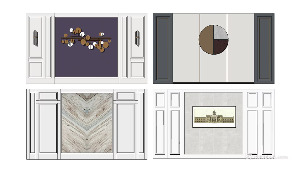 Modern Background Wall Design with Decorative Elements Geometric Patterns and Stone Textures in Interior 3d model