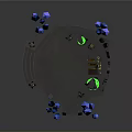 Fantasy Scene Component With Circular Structure Burning Torches Blue Crystals And Green Glow
