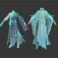 Woman In Elegant Traditional Purple And Blue Flowing Robes With Ornaments