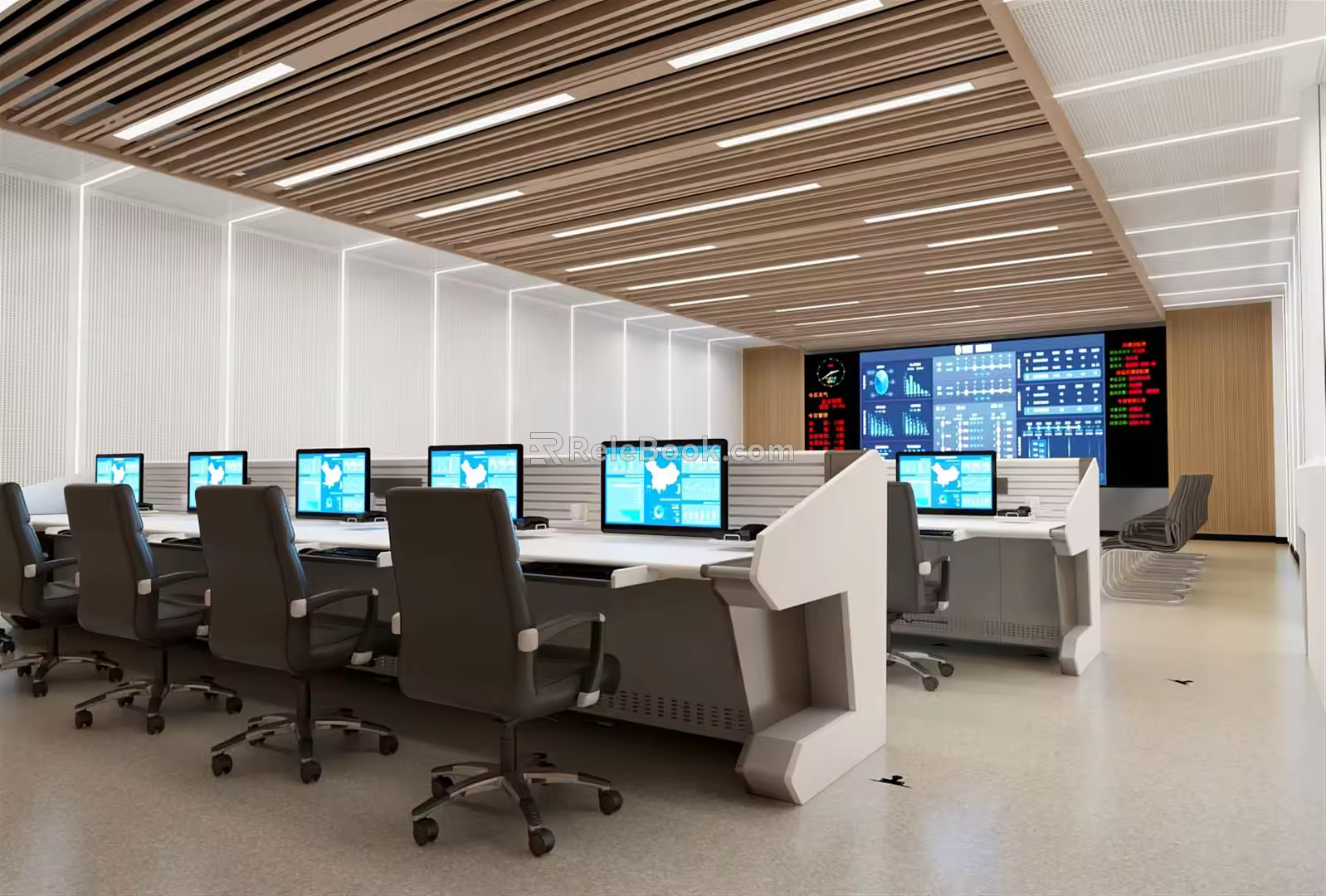 Command Room of Modern Monitoring Room 3d model