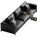 Modern Black Leather Sectional Sofa With Plush Cushions And Throw Blanket 3d model
