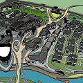 Modern Commercial Street With Planned Layout Pedestrian Walkways And Waterfront Green Spaces