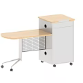 Mobile Functional Desk With Wooden Top Mesh Shelf And Storage Cabinet
