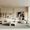 Modern Living Room Interior With Beige Sofa Round Coffee Table And Wall Art