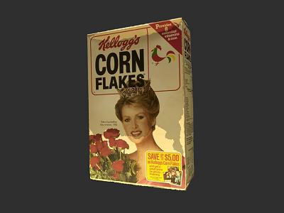 Detailed Sculpture Carving of Kellogg's Corn Flakes Box With Female Image and Flowers 3d model