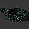 Artistic Abstract Plant Sculpture with Dark Green Black Branches and Small Green Dot Structures